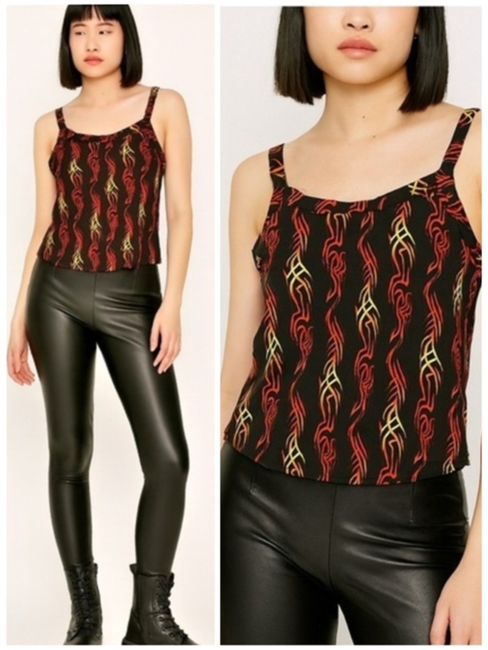 Dolls Kill Current Mood Rise From the Ashes Fire Print Tattoo Crop Tank Medium
